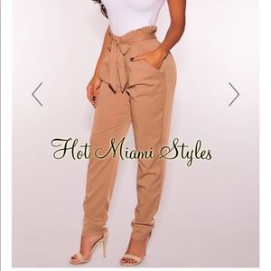 Hot Miami Styles Mocha High-Waist Belted Pants
